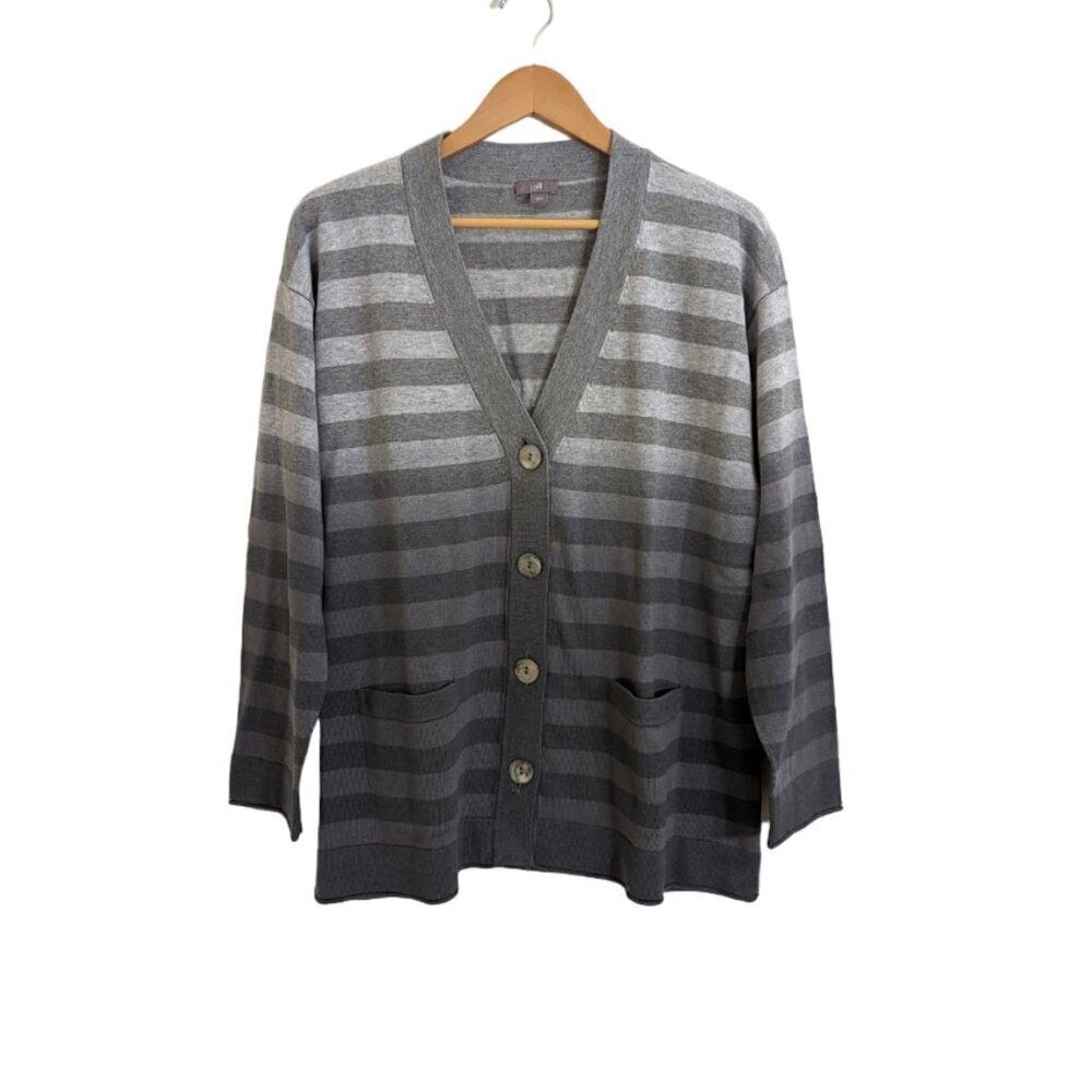 Brand New‎ J. Jill 100% Cotton Gray Stripe Ombre Cardigan Sweater Size M